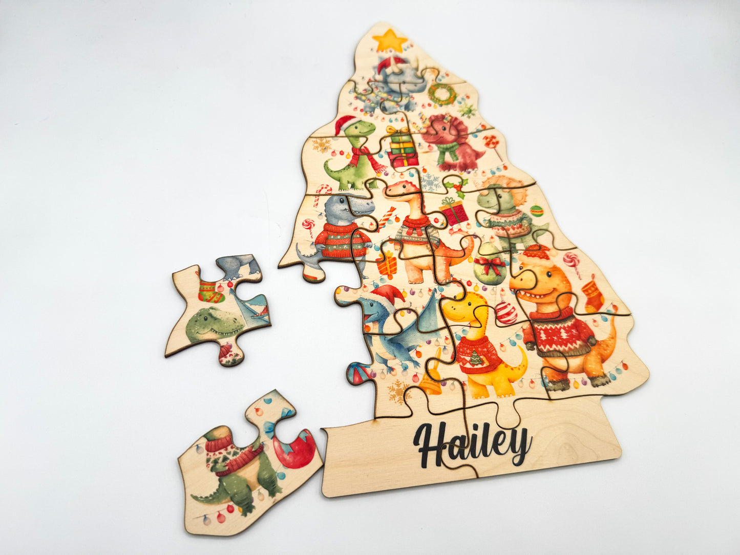 Personalized Christmas Construction Truck Wooden Puzzle
