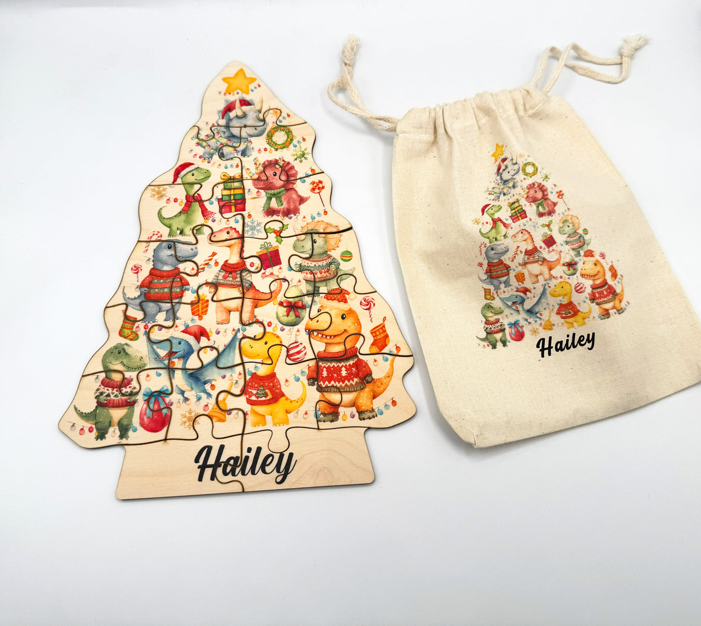 Personalized Christmas Construction Truck Wooden Puzzle