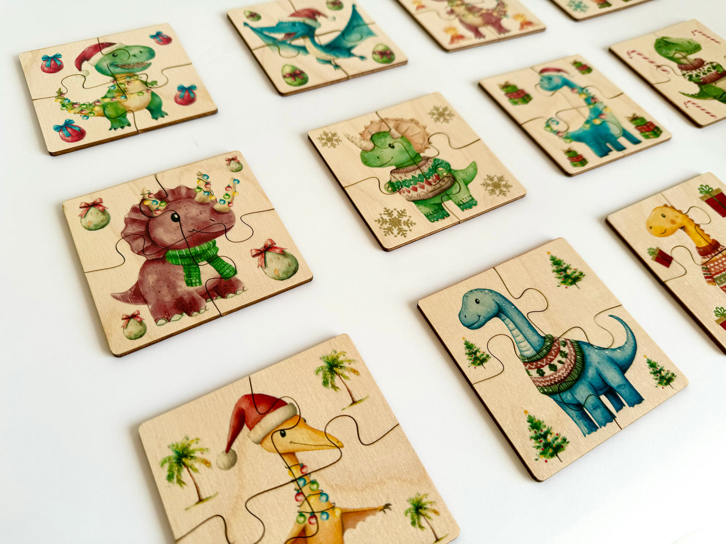 Christmas Dinosaurs Wooden Puzzle