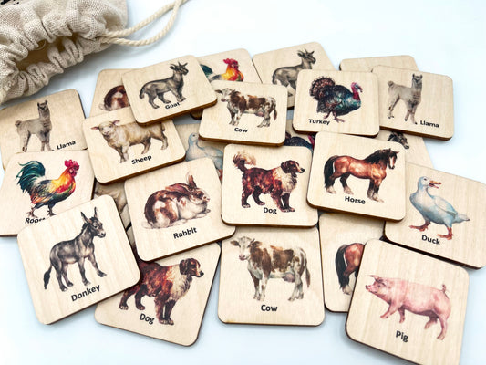 Wooden Farm Animals Memory Game