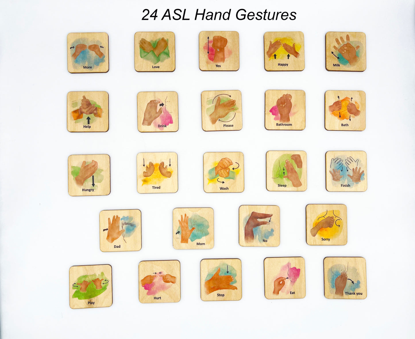 ASL Sign Language Hand Gestures wooden tiles