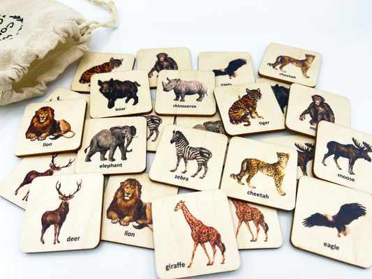 Wooden safari animals memory game
