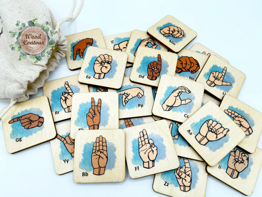 Sign language alphabet wooden cards