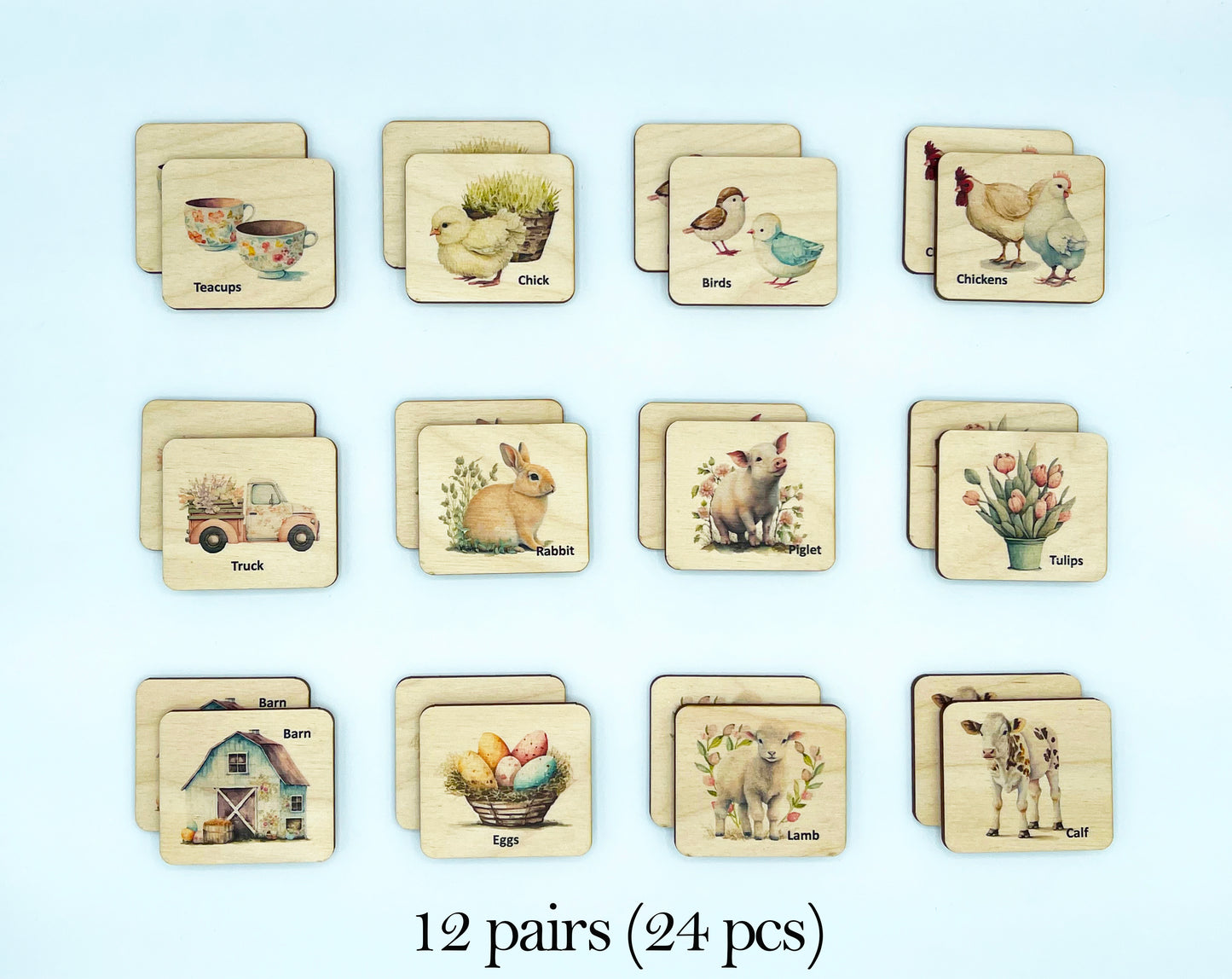 Wooden Easter Farm Animals Memory Game