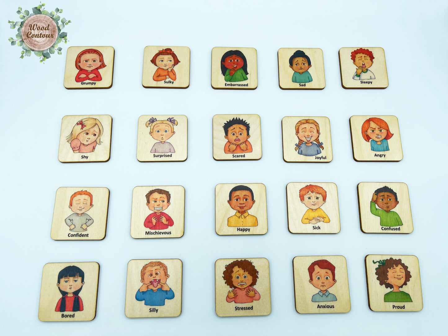 Wooden Kids Emotion Cards
