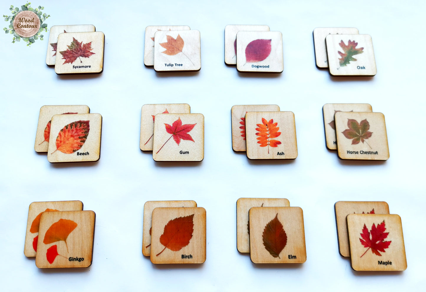Wooden fall leaves memory game