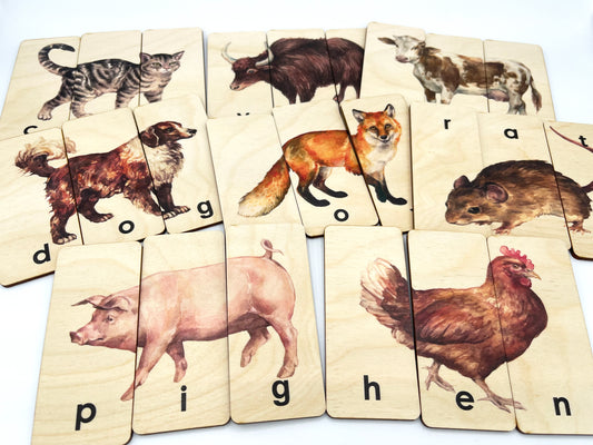 Wooden Animals Spelling Matching Puzzle