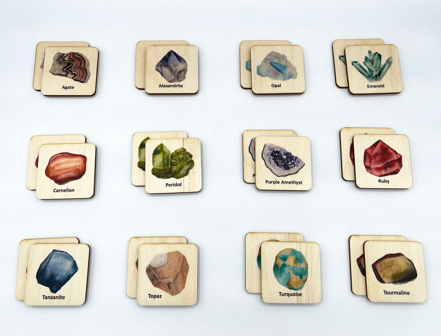 Wooden Minerals Gemstones Memory Game