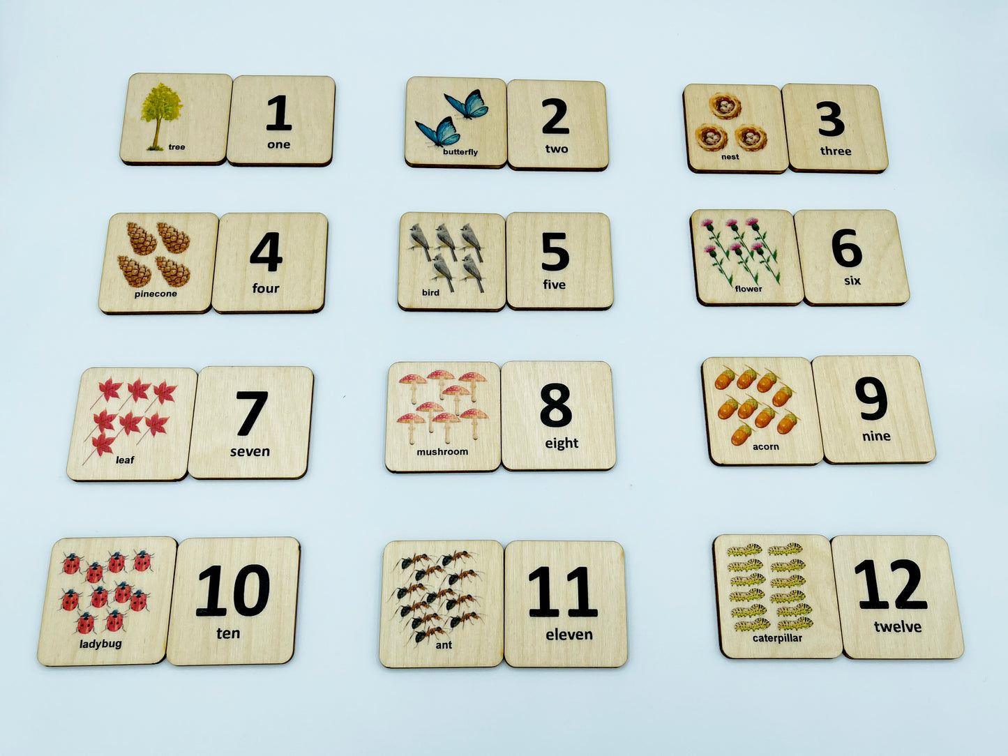 Wood counting nature numbers match cards
