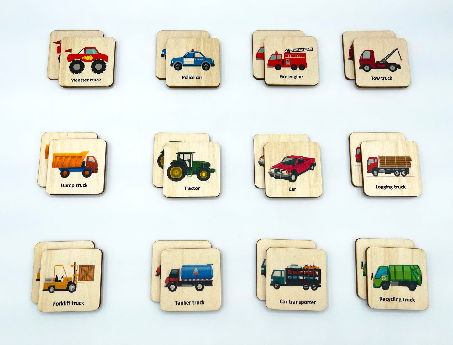 Wooden Car Truck Memory Game