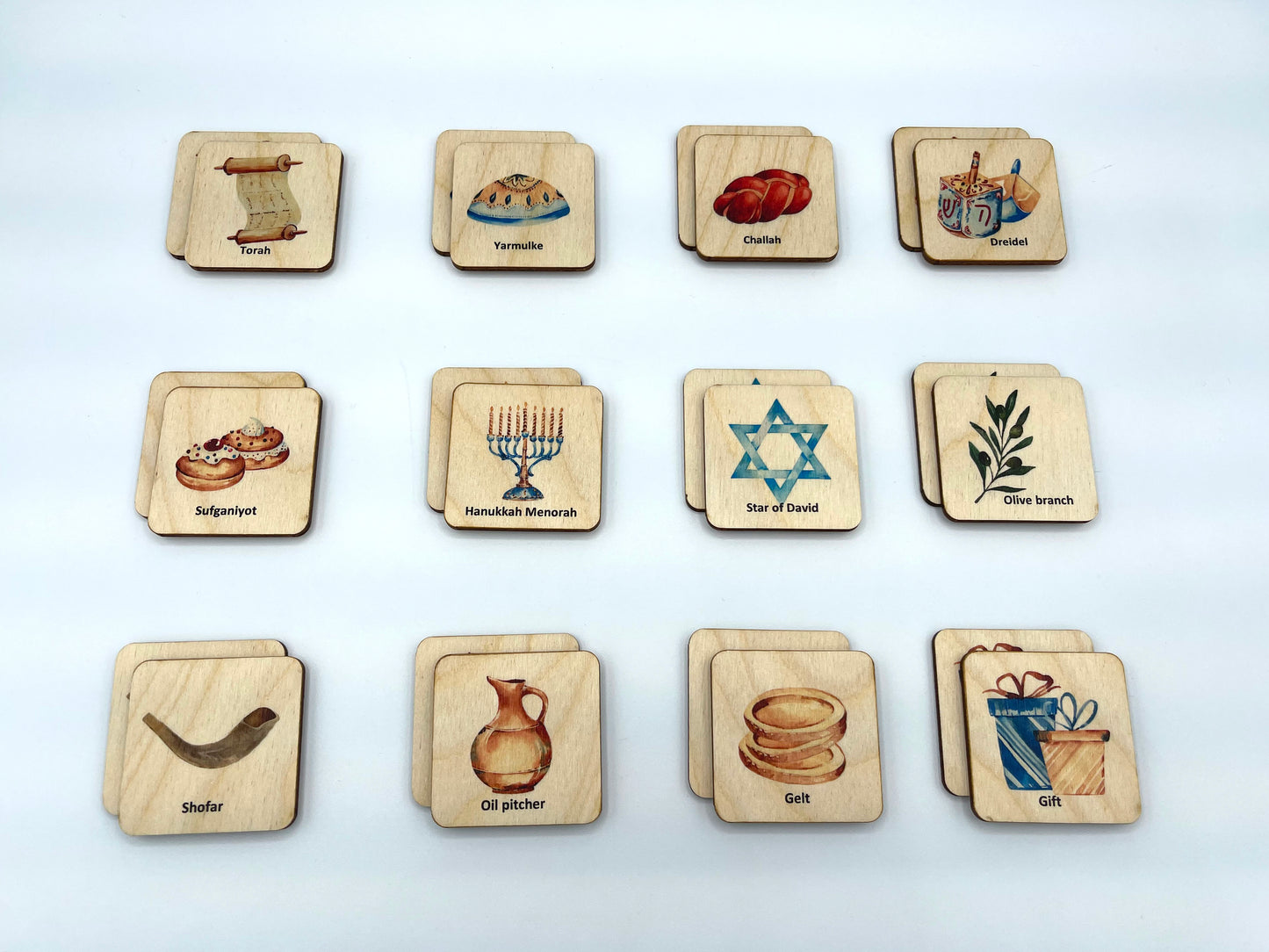 Wooden Hanukkah Celebration Memory Game