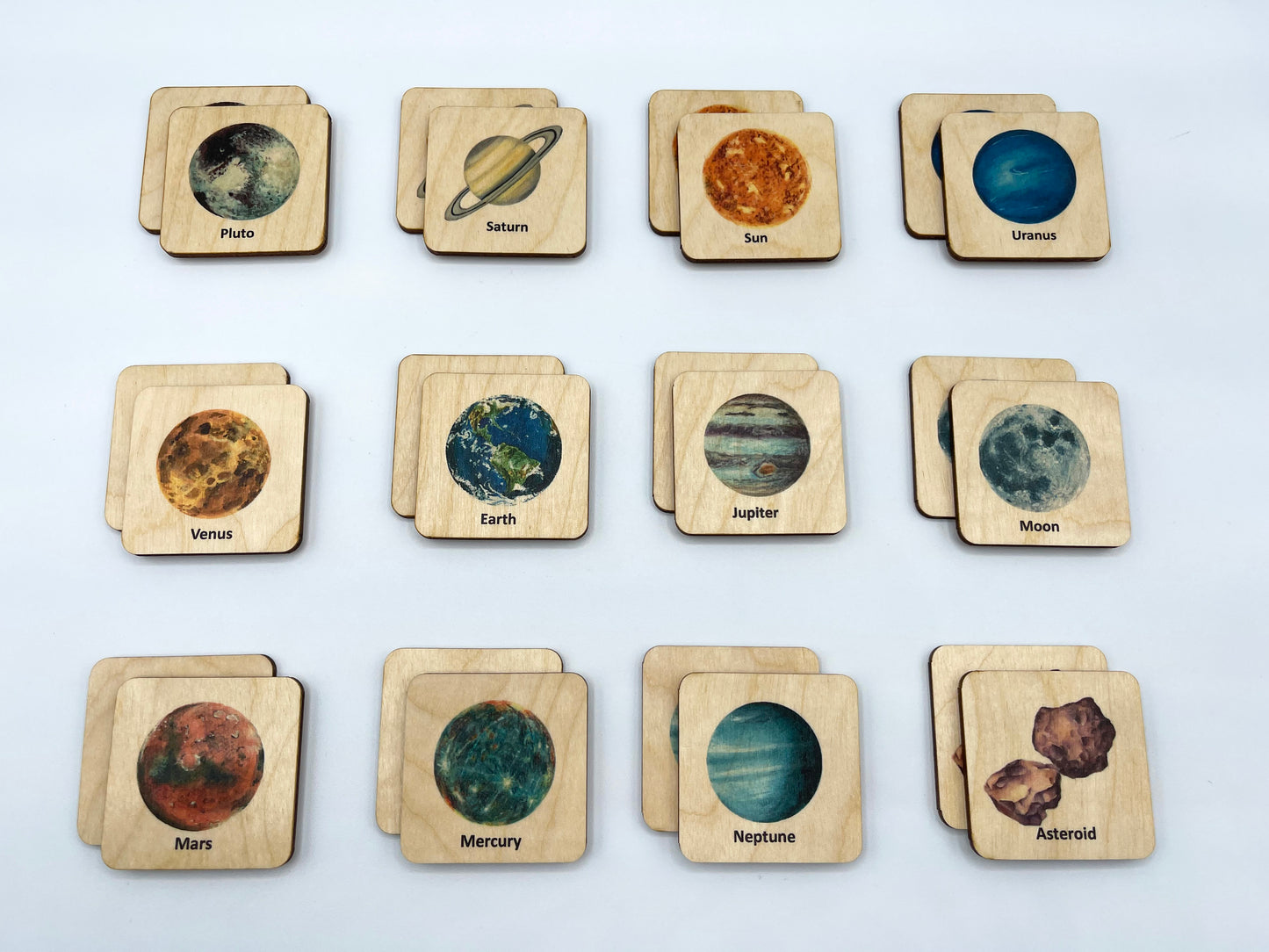 Wooden Space Solar System Memory Game