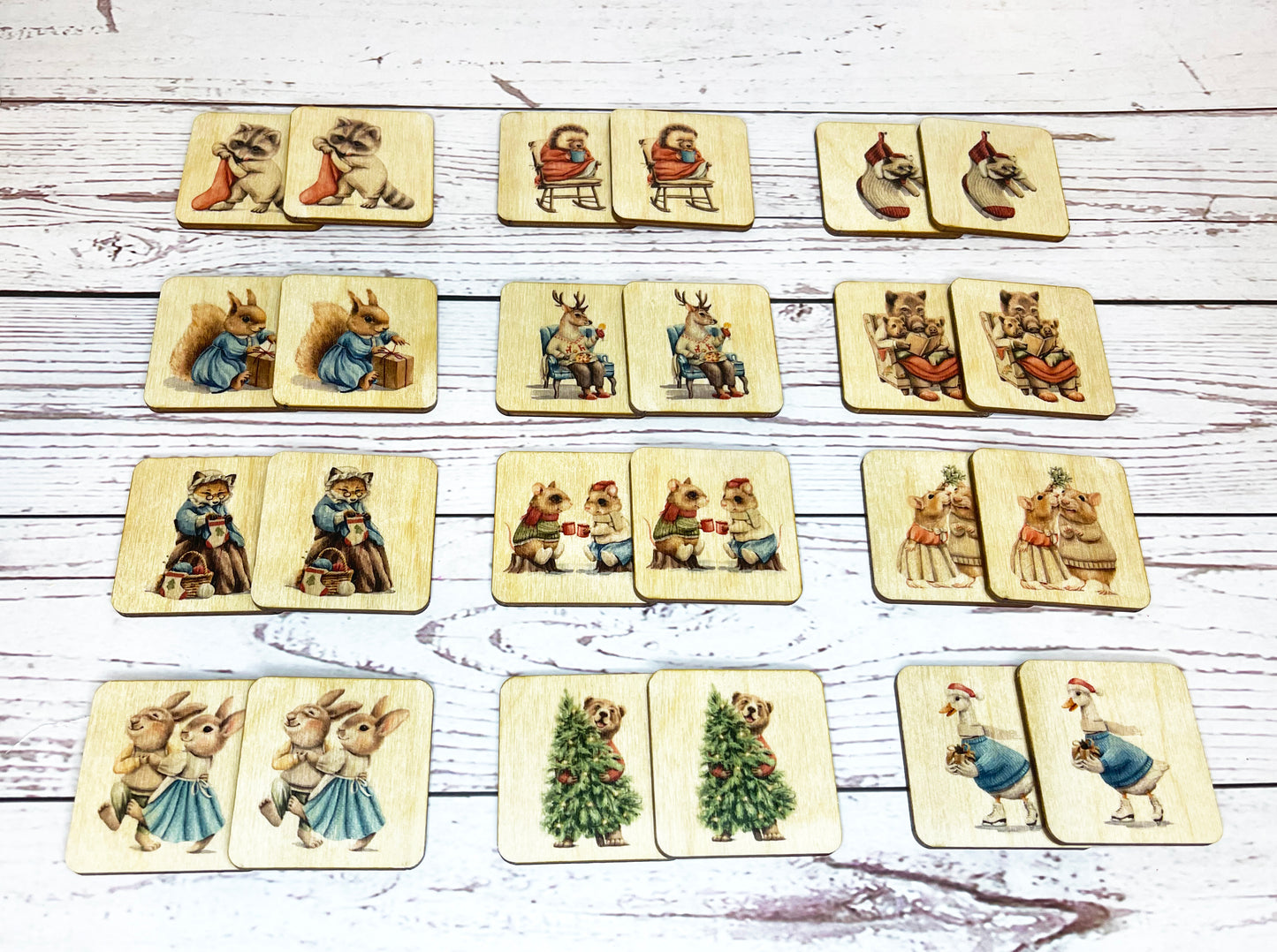 Wooden Christmas Animals Memory Game