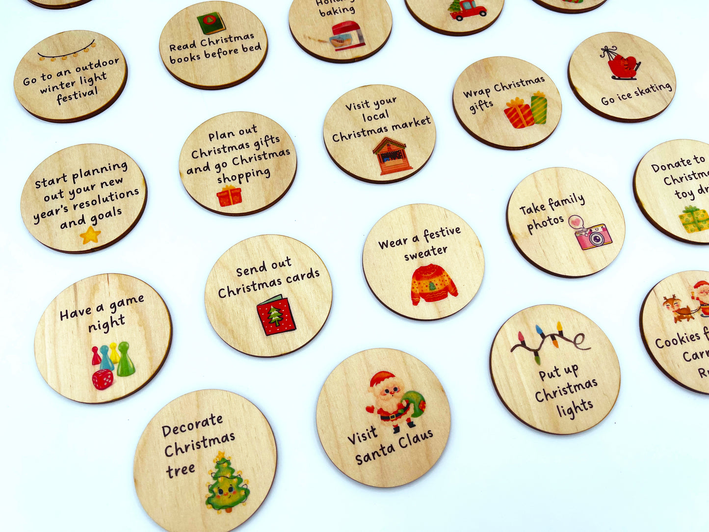 Wooden Christmas Advent Calendar tokens