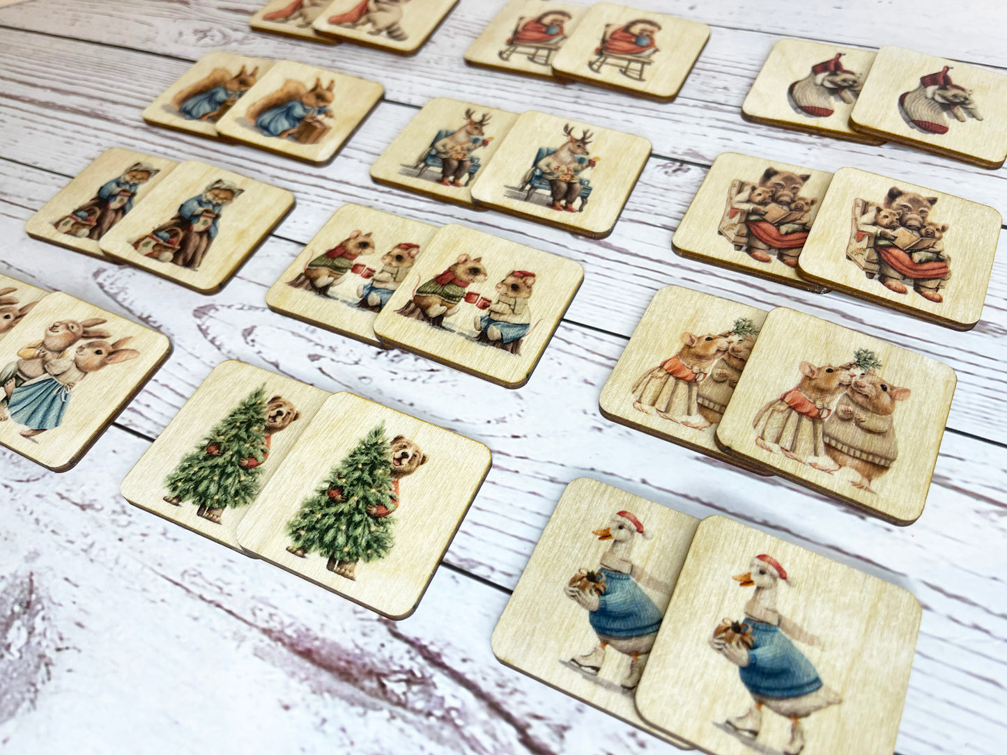 Wooden Christmas Animals Memory Game