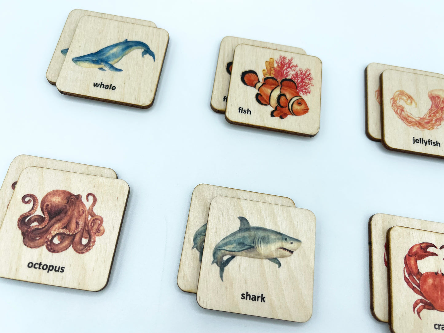 Wooden Ocean Animals memory game