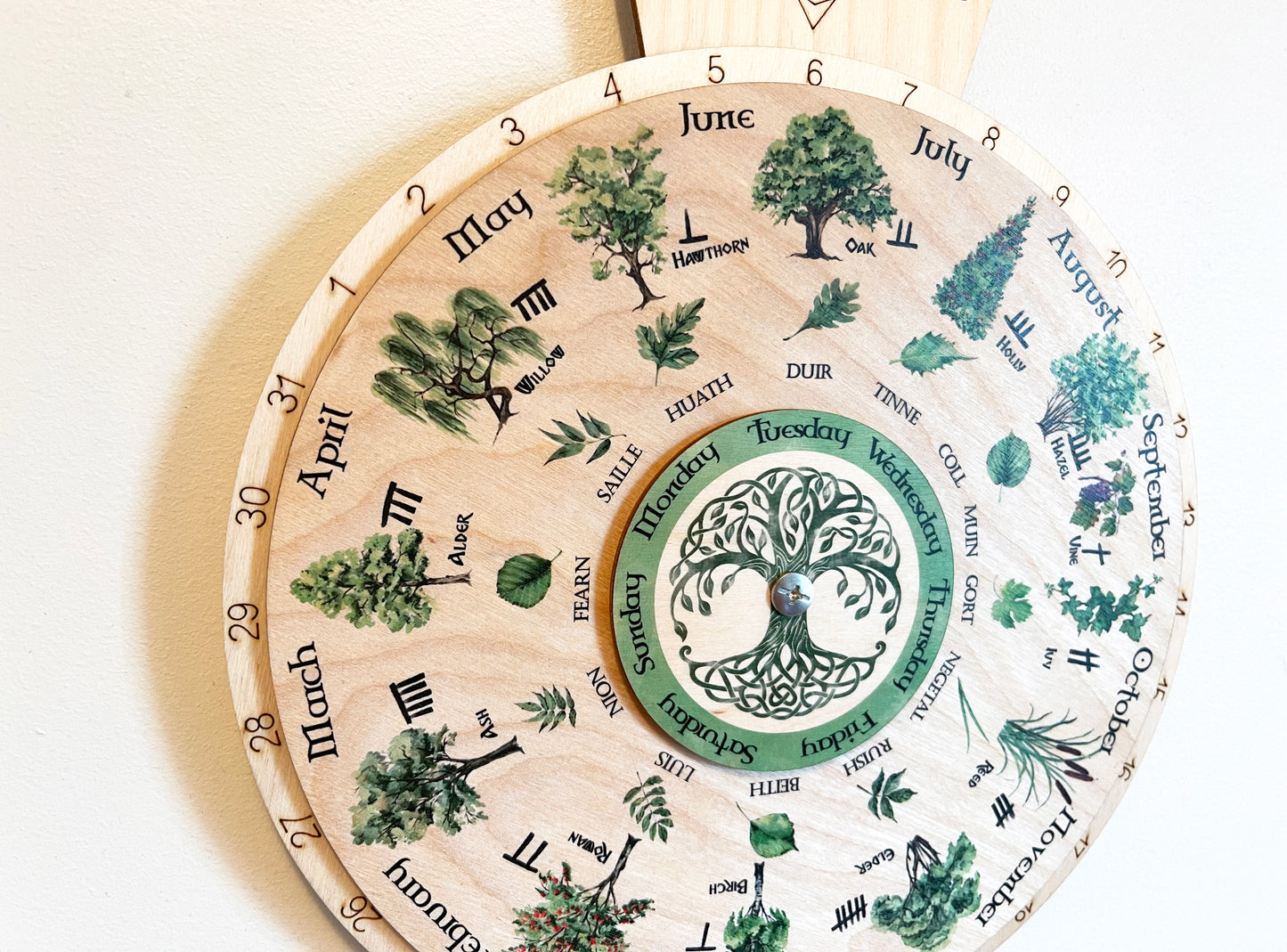 Wooden Celtic Tree Calendar Wheel
