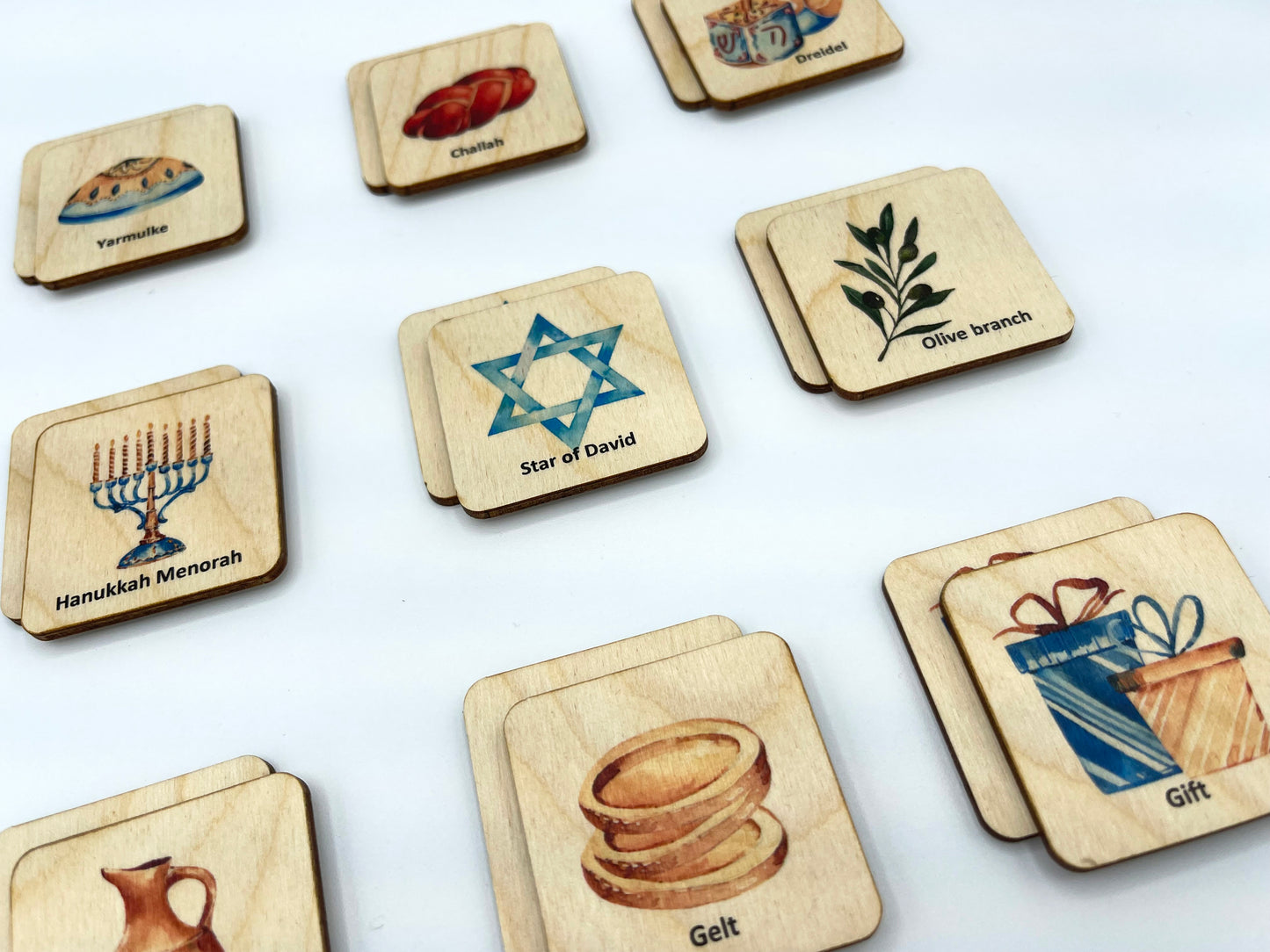 Wooden Hanukkah Celebration Memory Game