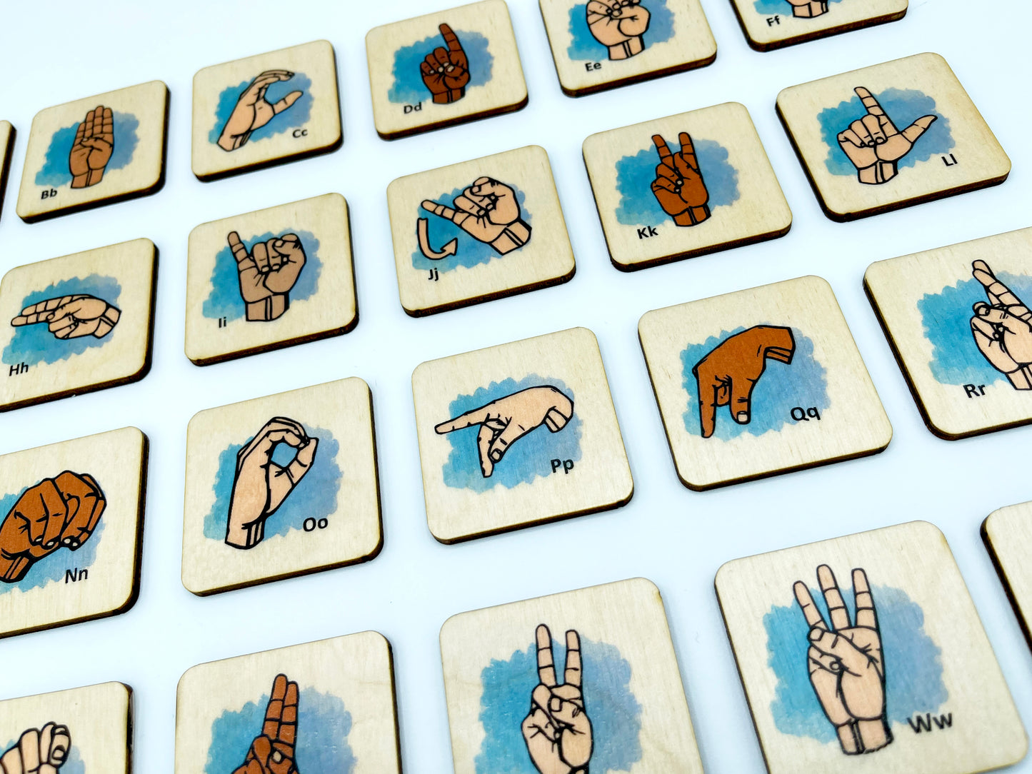 Sign language alphabet wooden cards