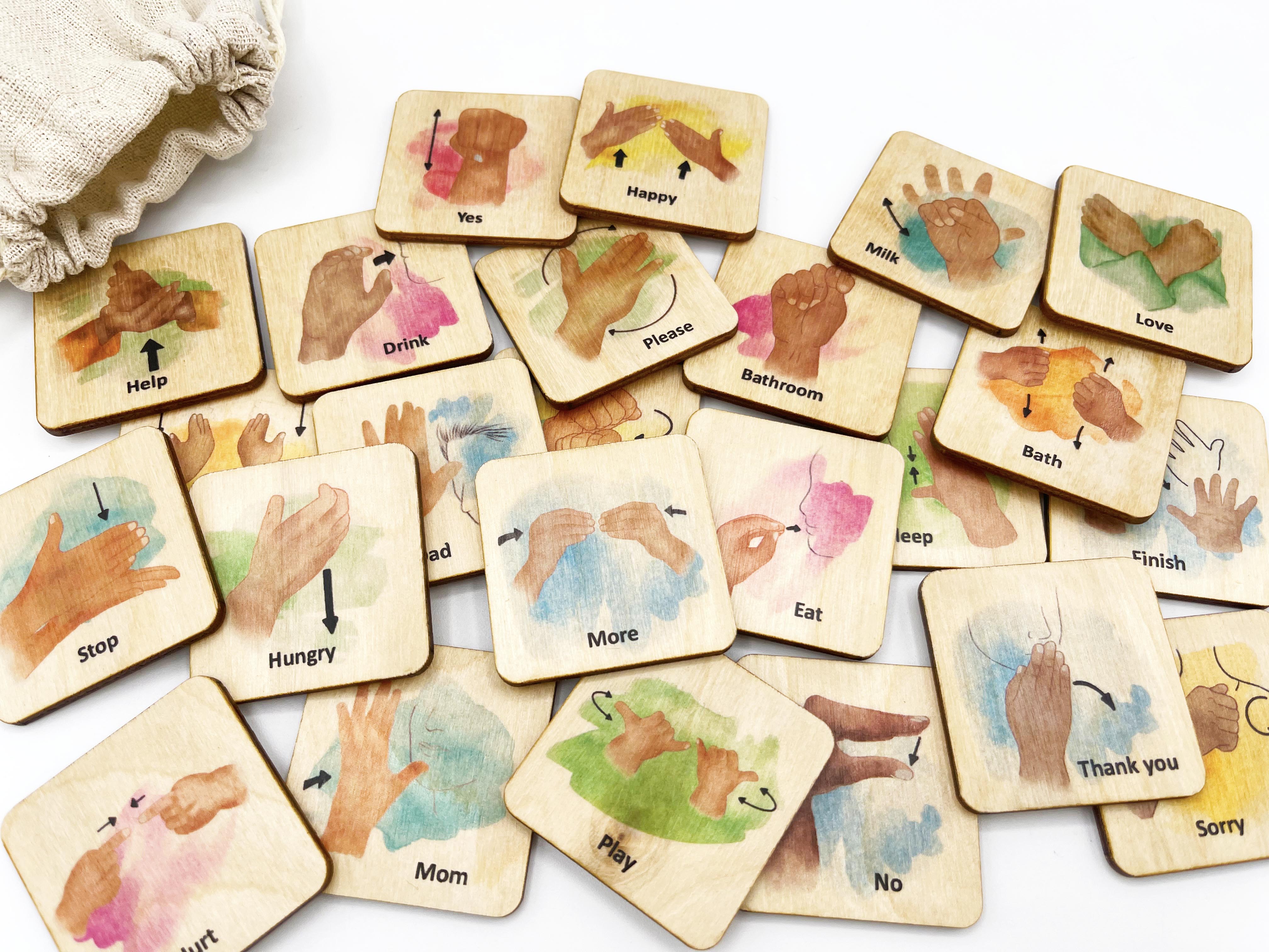ASL Sign Language Hand Gestures wooden tiles – Wood Contour Canada