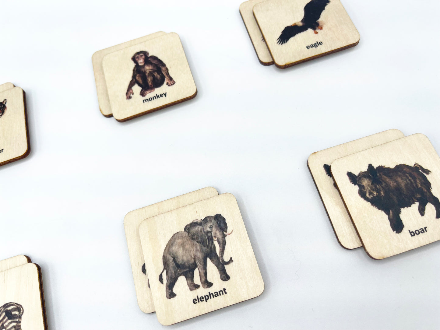 Wooden safari animals memory game
