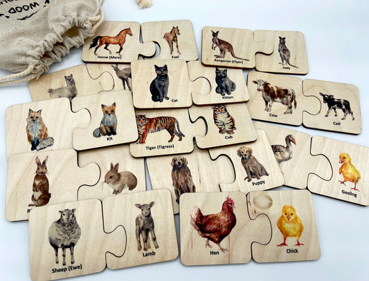 Wooden Mother Baby Animals Matching Puzzle