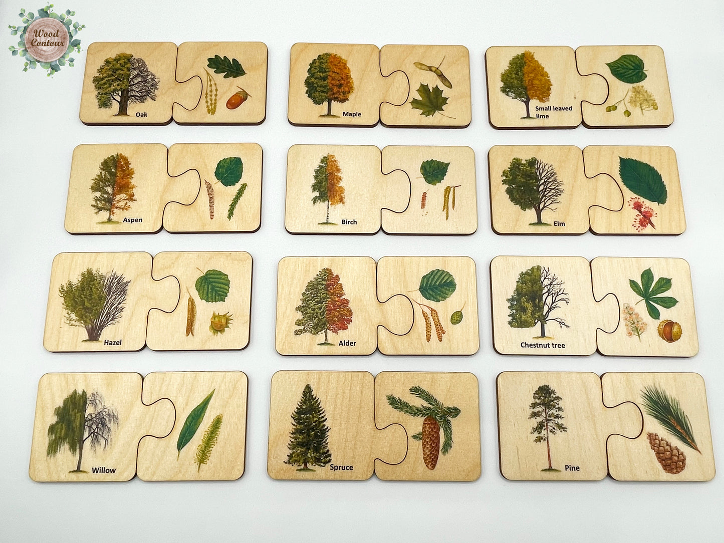 Wood tree leaves matching puzzle