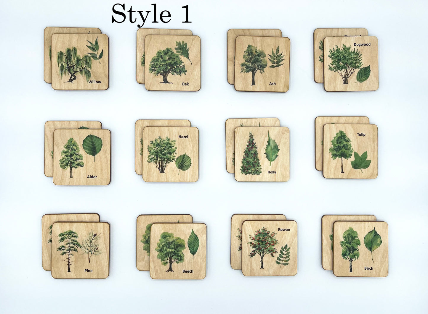 Wooden North American Tree leaf Matching Game